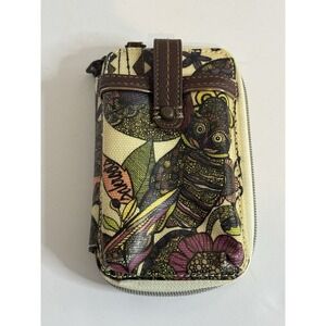 Sakroots Owl Print Zip Around Mini Wallet Wristlet Boho Festival Canvas Vegan